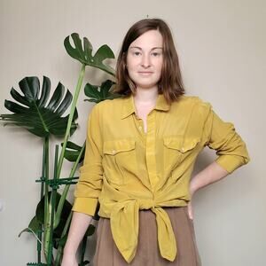 Banana Republic Silk Shirt Mustard Yellow Large
